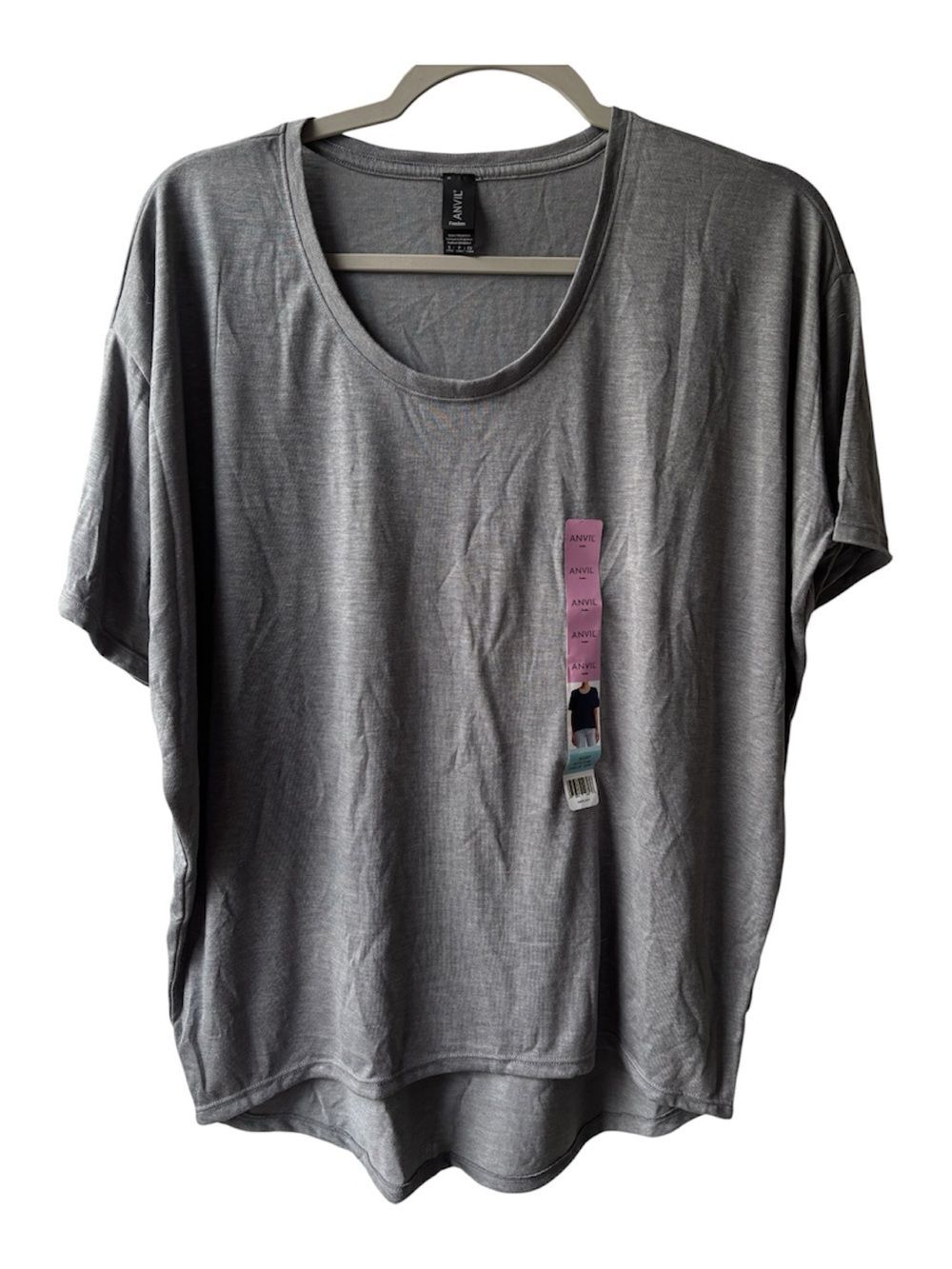NWT Small Anvil Women's Light Gray Scoop Neck Short Sleeve Tee